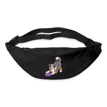 Australian Shepherd mit lila Frisbee - Gürteltasche - Schwarz - Vorne
