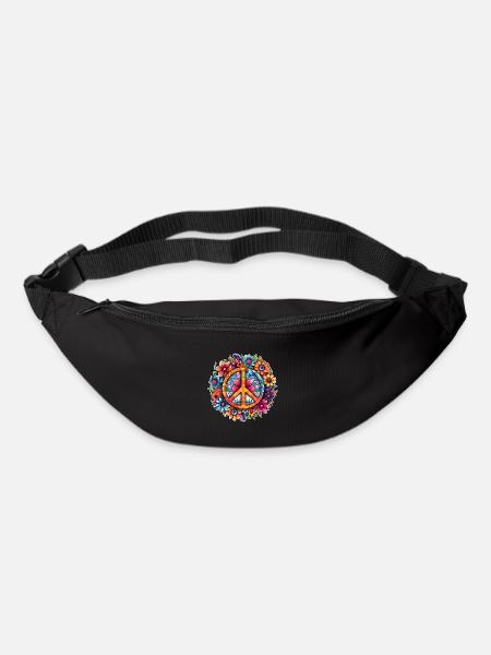 Peace Love Mandala 60s Autocollant - Sac banane - noir