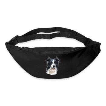 Tête de border collie (pour textiles foncés) - Sac banane - noir - Devant