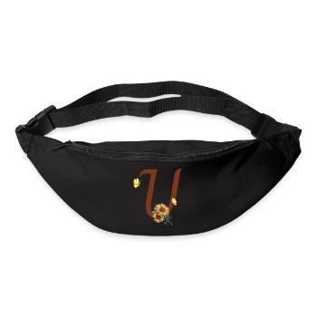 Lettre u tournesol papillon - Sac banane - noir - Devant