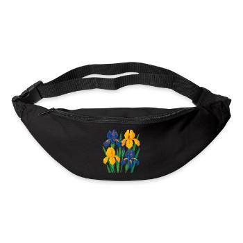 Harmonie d’iris : Fleurs dorées et indigo - Sac banane - noir - Devant