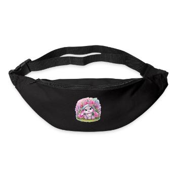 Mignon lapin kawaii avec des roses et de la lavande - Sac banane - noir - Devant