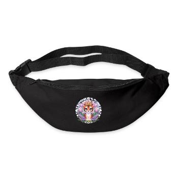 Dessin animé Kawaii Tiger avec couronne de tulipes et lilas - Sac banane - noir - Devant