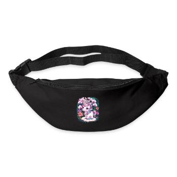 Licorne kawaii avec des roses et des orchidées - Sac banane - noir - Devant