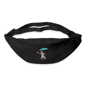 Katze mit Schirm - Vogel - Kätzchen - Geschenk - Gürteltasche - Schwarz - Vorne