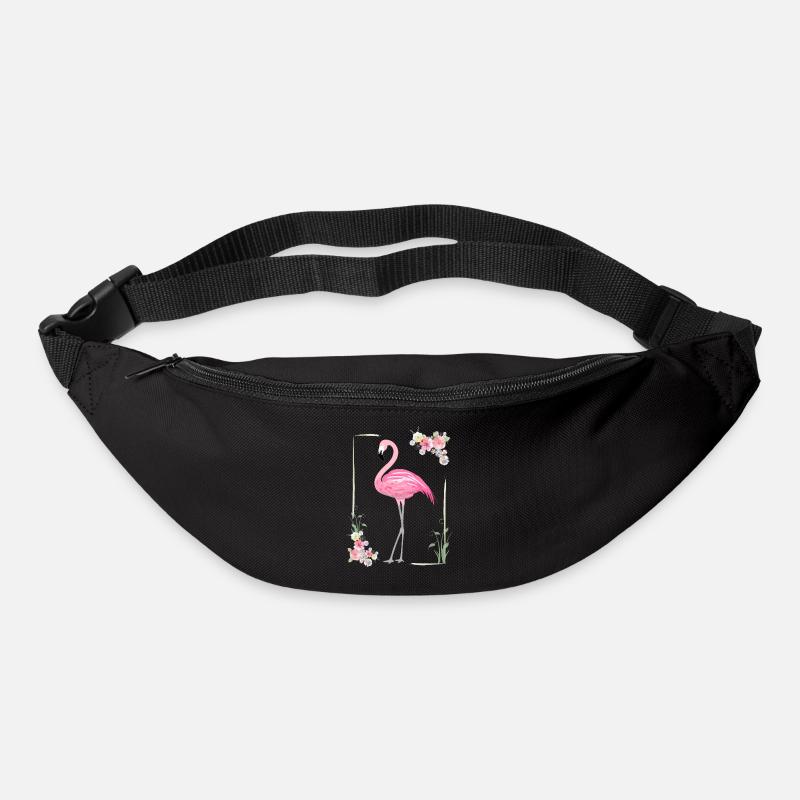 Flamingo mit Blumen Umrahmung - Gürteltasche - Schwarz