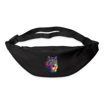 Loup coloré - Sac banane - noir - Devant