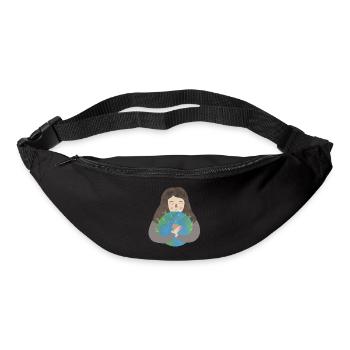 Fille câlin terre coeur planète vert terre amour - Sac banane - noir - Devant