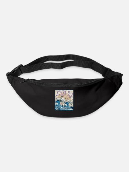 Japanese Aesthetic Kanagawa Wave Cherry Blossom Ge - Gürteltasche - Schwarz