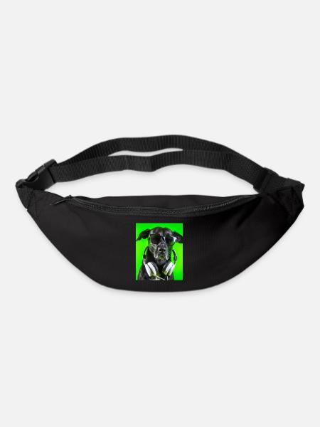 Hund mit Kopfhörern und grüner Hintergrund - Gürteltasche - Schwarz