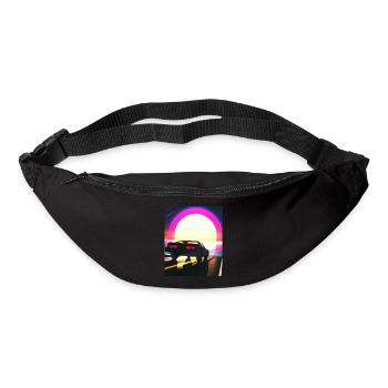Synthwave Outrun Sports Car Beach Coucher de soleil - Sac banane - noir - Devant