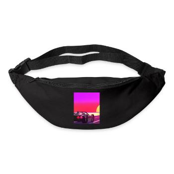 Synthwave Outrun Sports Car Coucher de soleil - Sac banane - noir - Devant