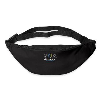 Peace Love T21 I Ruban bleu jaune syndrome de Down - Sac banane - noir - Devant