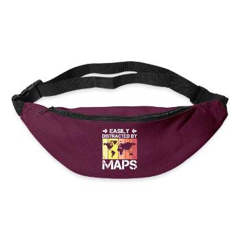 Facilement distrait par les cartes Carte de professeur de géographie - Sac banane - bordeaux  - Devant