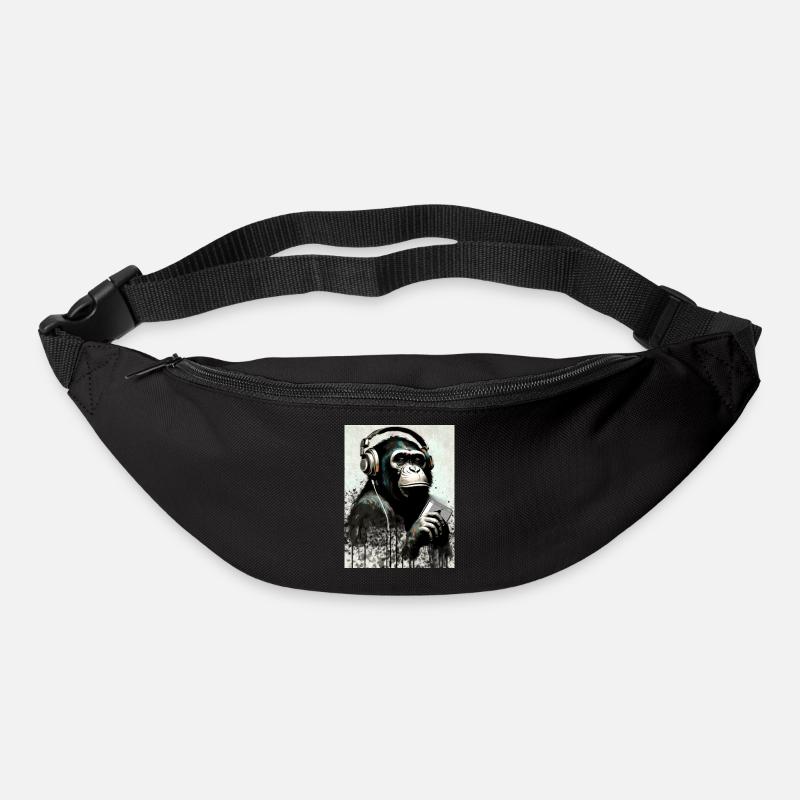 Chimpanzé avec écouteurs Smarphone - Sac banane - noir