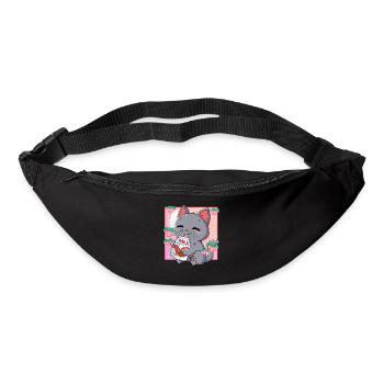 Kawaii Cat Lait de fraise - Sac banane - noir - Devant