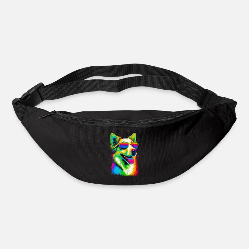 Super mignon Retro Rainbow Summer Corgi Corgeek Art - Sac banane - noir