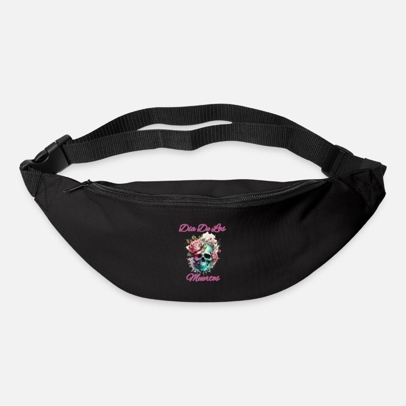 Crâne avec toboggan de fleurs De Los Muertos - Sac banane - noir