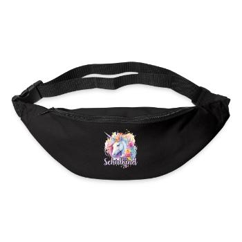 Einhorn Blumen Schulkind Einschulung 2023 - Gürteltasche - Schwarz - Vorne