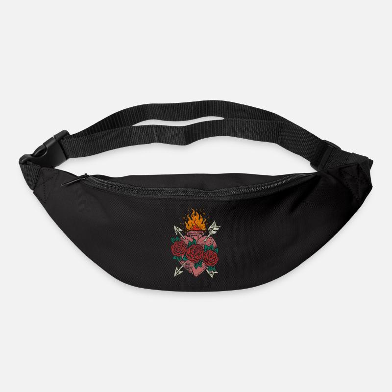 Flammenherz und Rose - Gürteltasche - Schwarz