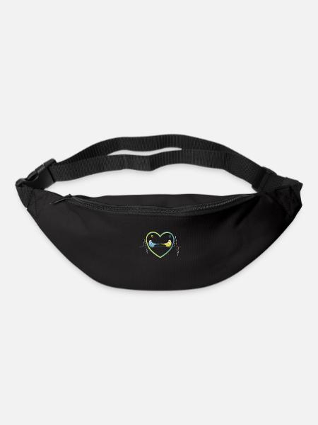 Herzlinie mit zwei Wellensittiche - Gürteltasche - Schwarz