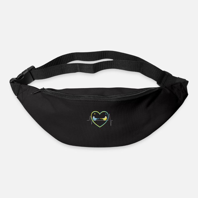 Herzlinie mit zwei Wellensittiche - Gürteltasche - Schwarz