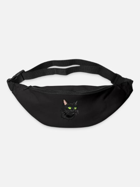 Schwarze Katze Grüne Augen - Gürteltasche - Schwarz
