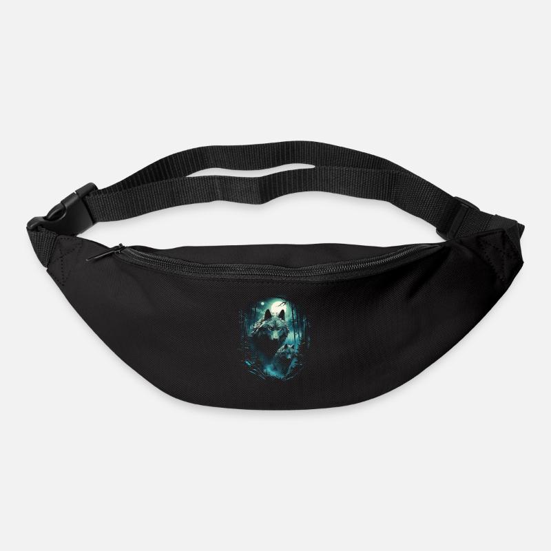 Fantasy Wölfe Wolf Mondlicht Illustration - Gürteltasche - Schwarz