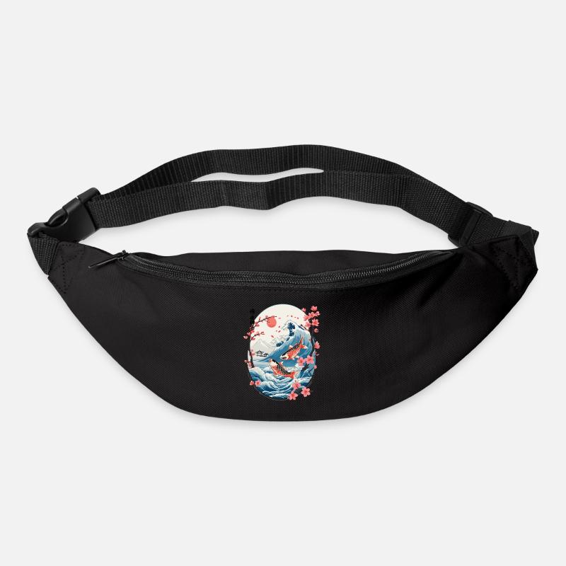 Vintage Ukiyo-E Koi carpe cerisier fleur Design - Sac banane - noir