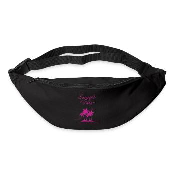 Summer Vibes, an island with palm trees in the sea, pink - Bum bag - black - Front