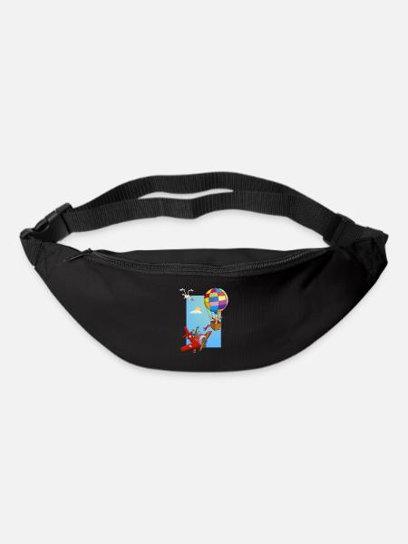 Fille dans une montgolfière et un avion rouge - Sac banane - noir