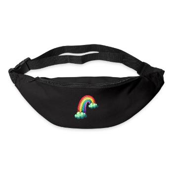 Arc-en-ciel coloré avec dessin de nuages - Sac banane - noir - Devant