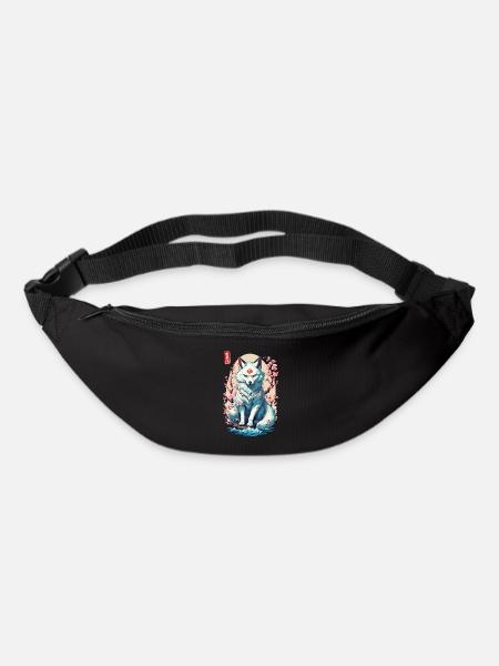 Kitsune Mask and Cherry Blossoms Aesthetic Design - Bum bag - black