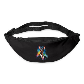 Dobermann Anzug Hund Bunt Lustig Tier Design Print - Gürteltasche - Schwarz - Vorne