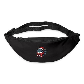 Baleine joyeuse avec chapeau et écharpe de Père Noël - Sac banane - noir - Devant