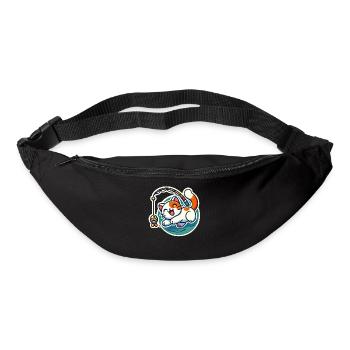 Cute ginger white Cat plays with a cat fishing rod - Bum bag - black - Front