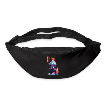 Kitsune Samurai Fox Esthétique Style Vaporwave - Sac banane - noir - Devant
