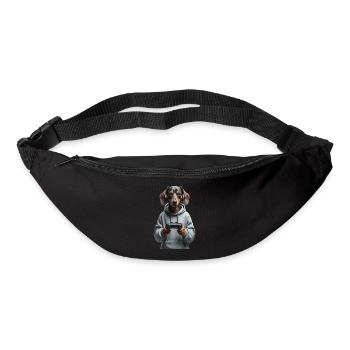 Gamer Dackel - Zockerhund mit Hoodie - Gürteltasche - Schwarz - Vorne