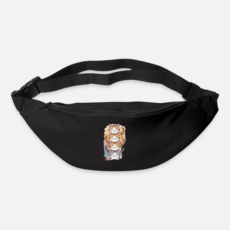 Mignon chats pile dessin animé illustration - Sac banane - noir