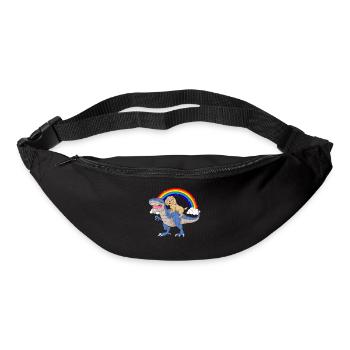 Dinosaure fantaisiste et doodle doré sous l’arc-en-ciel - Sac banane - noir - Devant