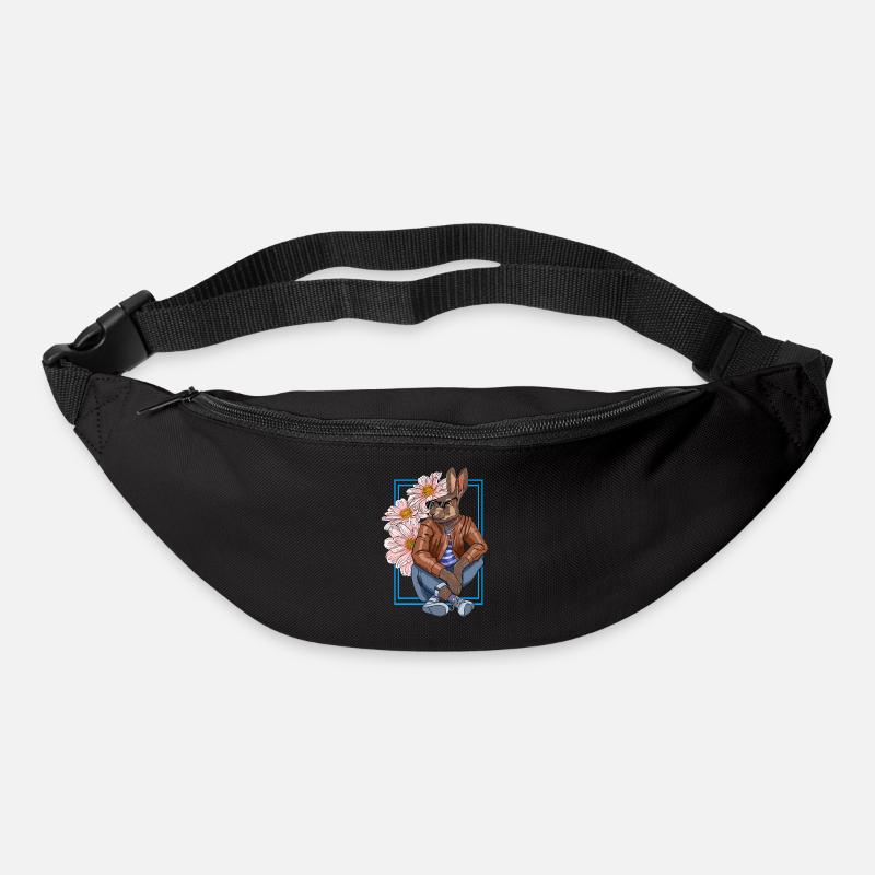 Stylischer Hasen-Charakter mit Blumen - Gürteltasche - Schwarz