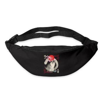 Chat japonais en fleurs de cerisier - Sac banane - noir - Devant