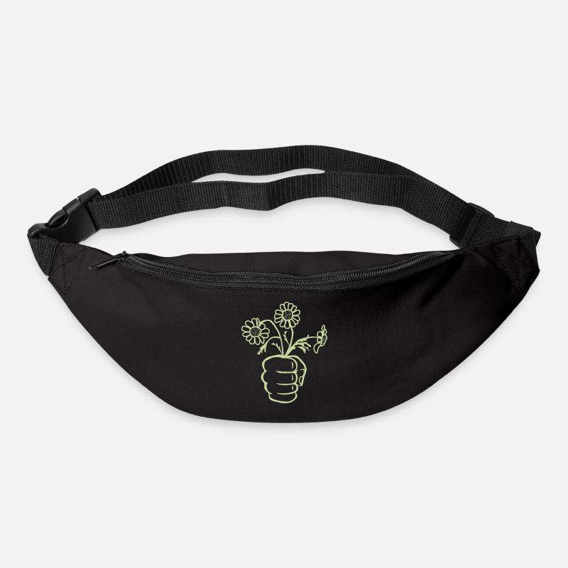 Une main de poing avec un bouquet de fleurs - Sac banane - noir