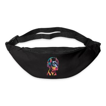 Doberman avec casque - Sac banane - noir - Devant