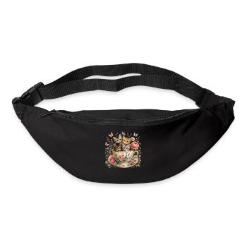 Chatons Dans Une Tasse De Thé Fleurs Vintage - Sac banane - noir - Devant