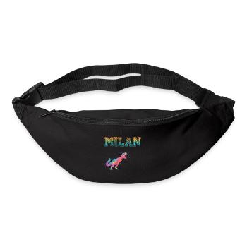 MILAN - Beau prénom de garçon avec dinosaure - Sac banane - noir - Devant