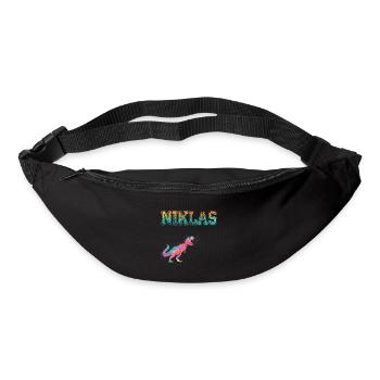 NIKLAS - Beau prénom de garçon avec dinosaure - Sac banane - noir - Devant