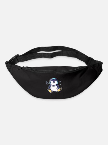 Kawaii tanzender Pinguin mit Kopfhörer und Musik - Gürteltasche - Schwarz