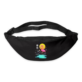 Flamant rose mangeant des sushis Vaporwave esthétique japonais - Sac banane - noir - Devant