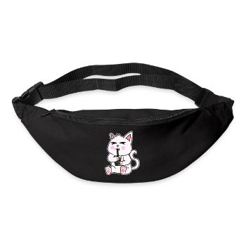 Bubble Tea Drinking White Cat Anime Kawaii - Bum bag - black - Front